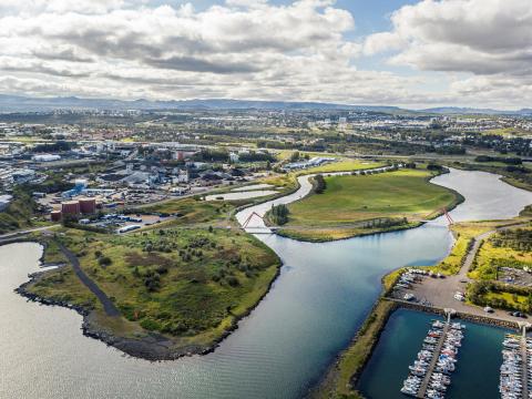 Elliðaár og Ártúnshöfði. Loftmynd: Sigurður Óli/Reykjavíkurborg.