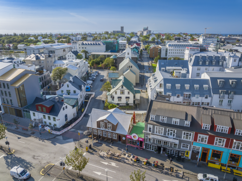 Houses and streets in Reykjavík. Aerial view.