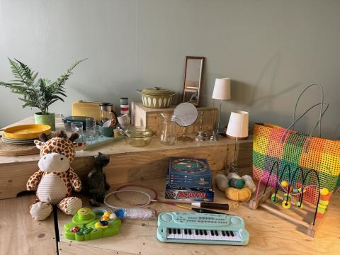 Various items arranged on a table.