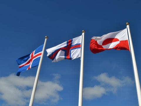 National flags of the three participating cities: Iceland, Faroe Islands, and Greenland.