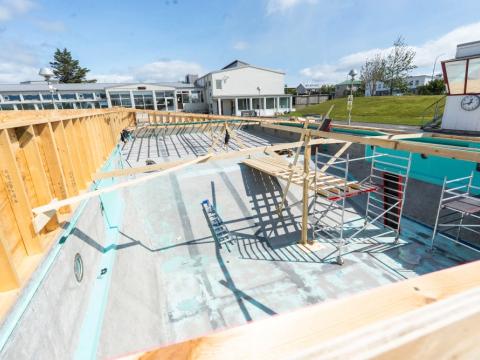 Vesturbæjarlaug earlier this summer, when repairs were in full swing.