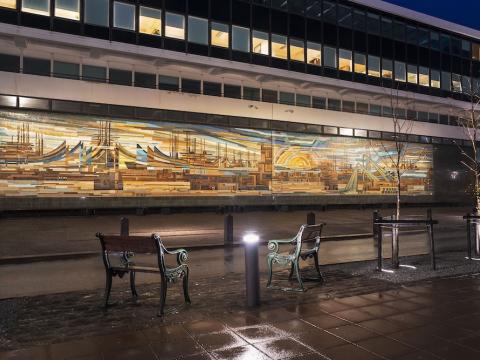 illuminated artwork at the Customs House