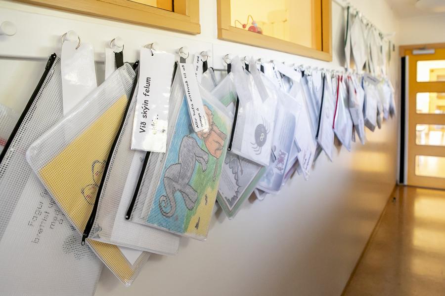 Folders containing children's artwork inside Reynisholt.