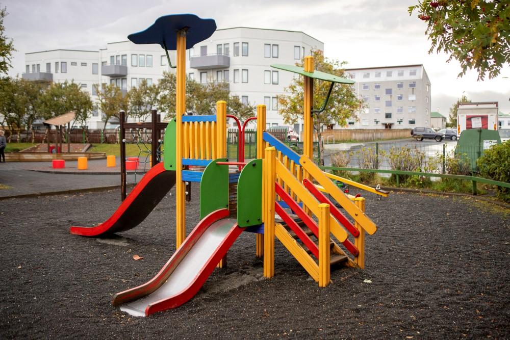 Castle with slides on Vesturborg's playground.