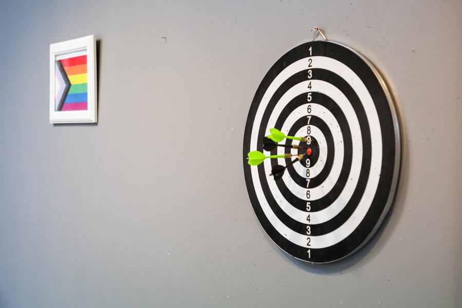 Dartboard on the wall. 