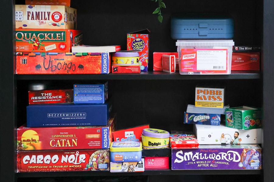 Shelf with board games.