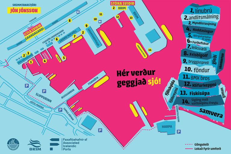Kort af hátíðarsvæði Sjómannadagsins 2023.