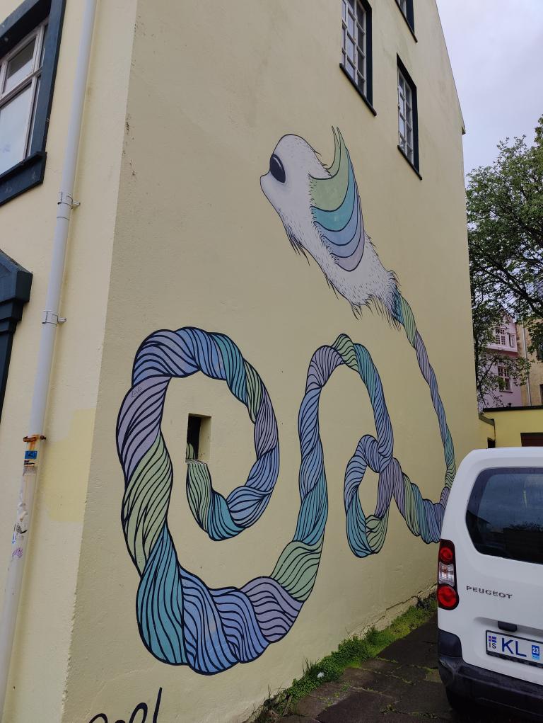 Mural by Sara Riel on Njálsgata.