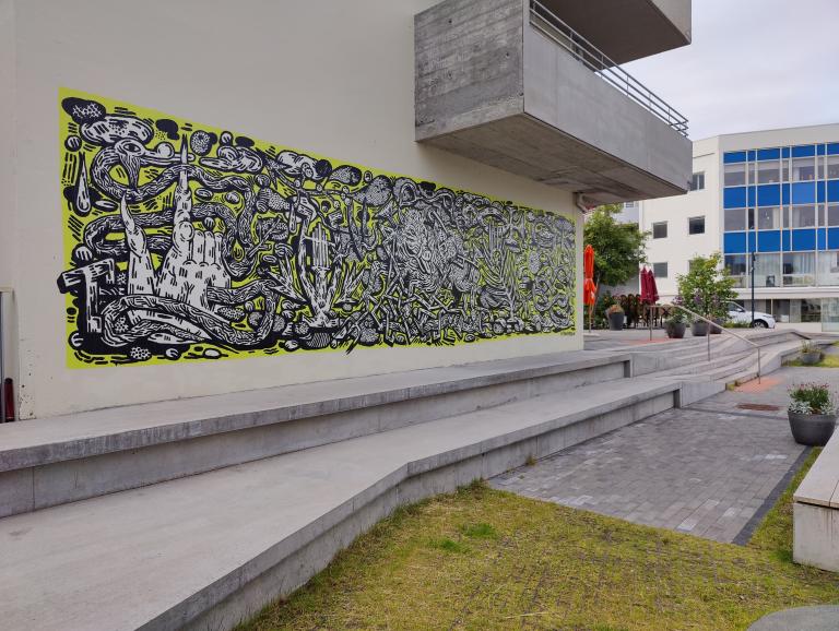 Mural by Arnar Ásgeirsson, at Óðinstorg.