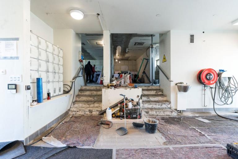 Interior upgrades in progress at Vesturbæjarlaug.