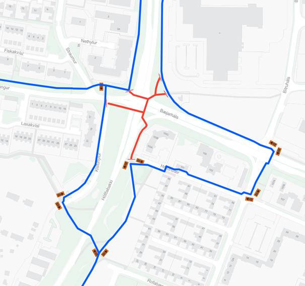 Detour routes due to construction at Bæjarháls.