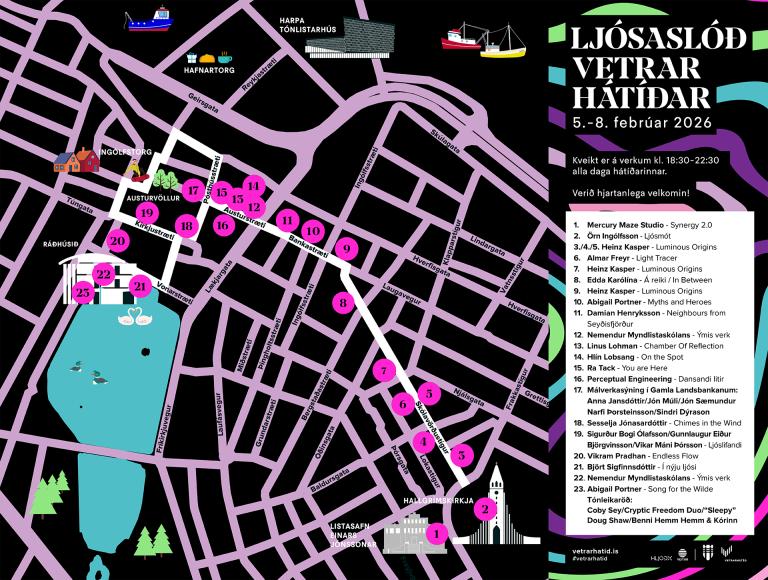Kort af Ljósaslóð á Vetrarhátíð 2026