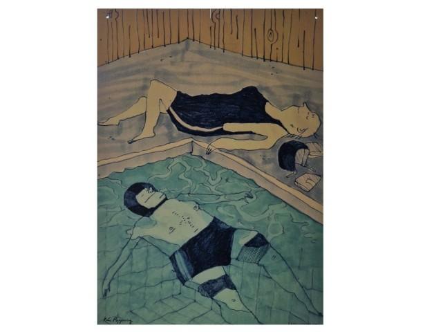 One of the works in Rán Flygenring's exhibit at Vesturbæjarlaug pool