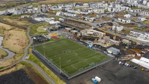 Yfirlitsmynd af uppbyggingu íþróttamiðstöðvar í Úlfarsárdal