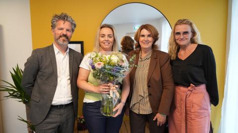 Við opnun áfangaheimilisins í dag. Frá vinstri  Dagur B. Eggertsson, borgarstjóri, Guðrún Þorgerður Ágústsdóttir, forstöðukona áfangaheimilisins, Regína Ásvaldsdóttir, sviðsstjóri velferðarsviðs og Heiða Björg Hilmisdóttir, formaður velferðarráðs.