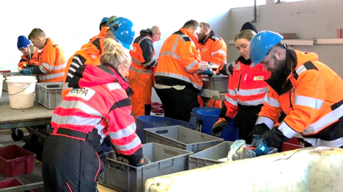 Fólk að störfum við húsasorpsrannsókn Sorpu.