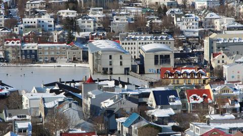 Loftmynd, Ráðhús Reykjavíkur og umhverfi.
