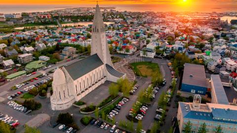 Loftmynd af Skólavörðuholti í Reykjavík.