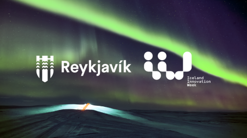 Mynd af Norðurljósum og Lógó Reykjavíkur og Nýsköpunarviku.
