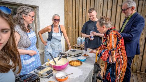 Guests enjoying waffles 