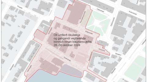 Map of closures in the city center for the Nordic Council Session October 28 - 30, 2024