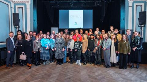 The group of cultural grant recipients gathered at Iðnó today.