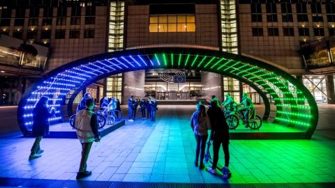The Lightbattle III light art installation at Ingólfstorg during Winter Lights Festival 2025
