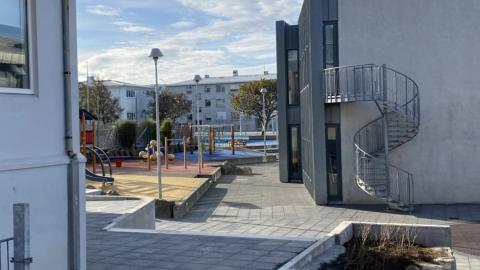 Building and playground area.