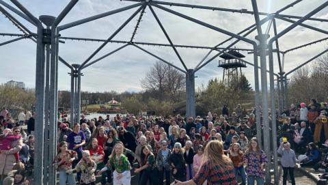 Many people joined in the Dans Afrika dance performance at Adventure Palace