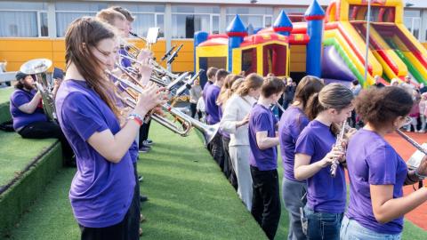 A glimpse of the brass band performing.